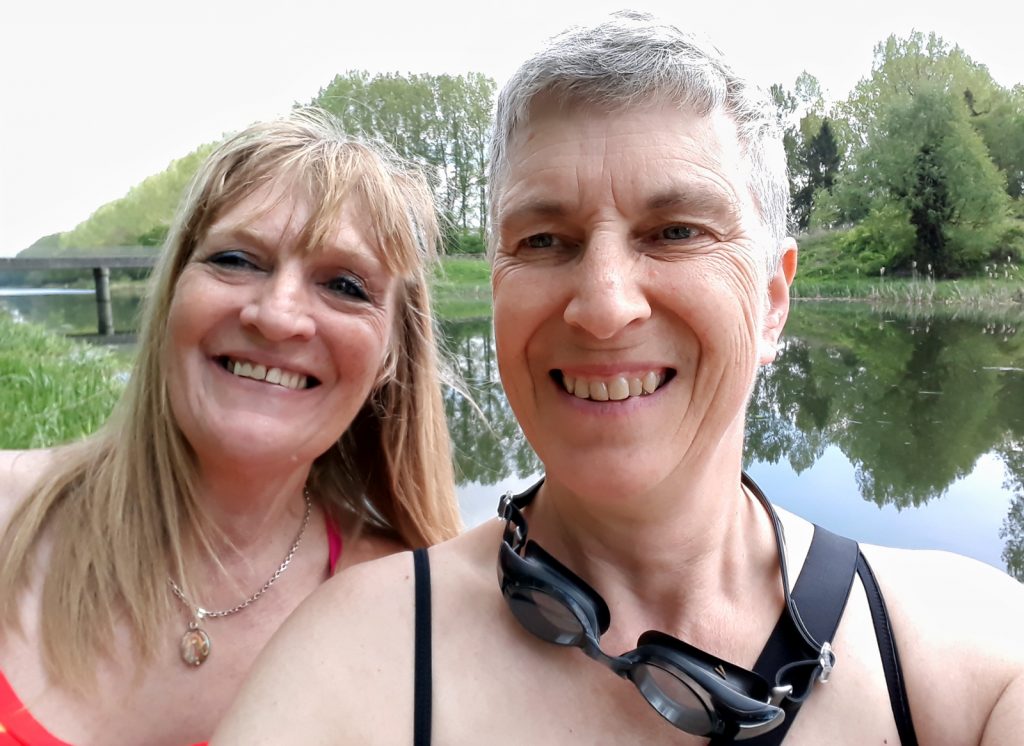 two women swimmers selfie