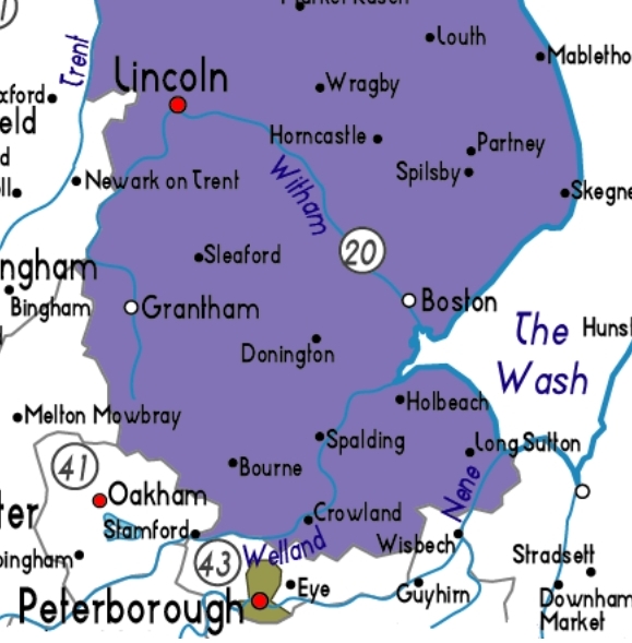 map of county of Lincs (South)