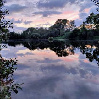 a lake at sunset