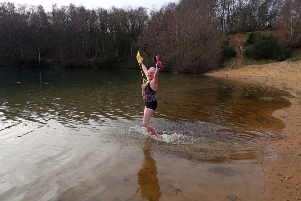 One of the swimmers entering Brickyard Lake